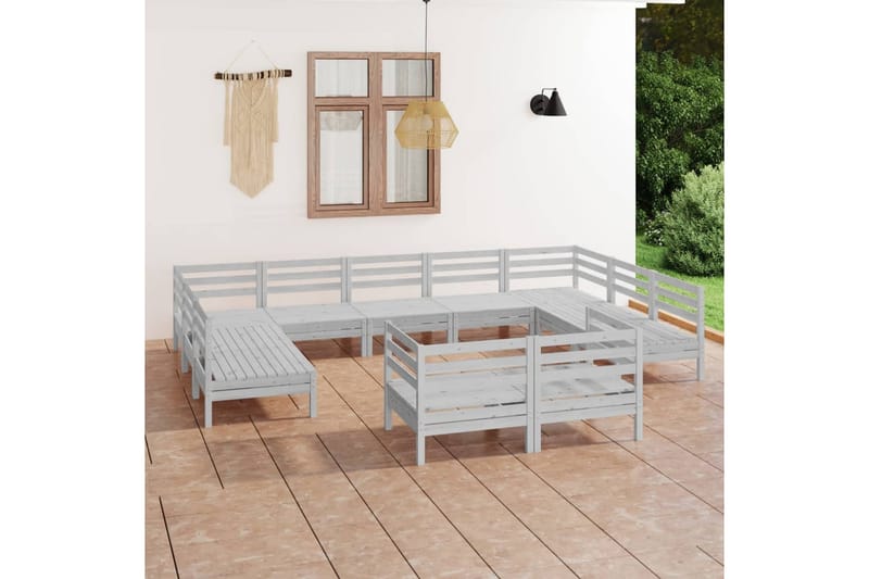Hagesofagruppe 11 deler hvit heltre furu - Hvit - Verandamøbler - Sofagruppe utendørs - Loungesett