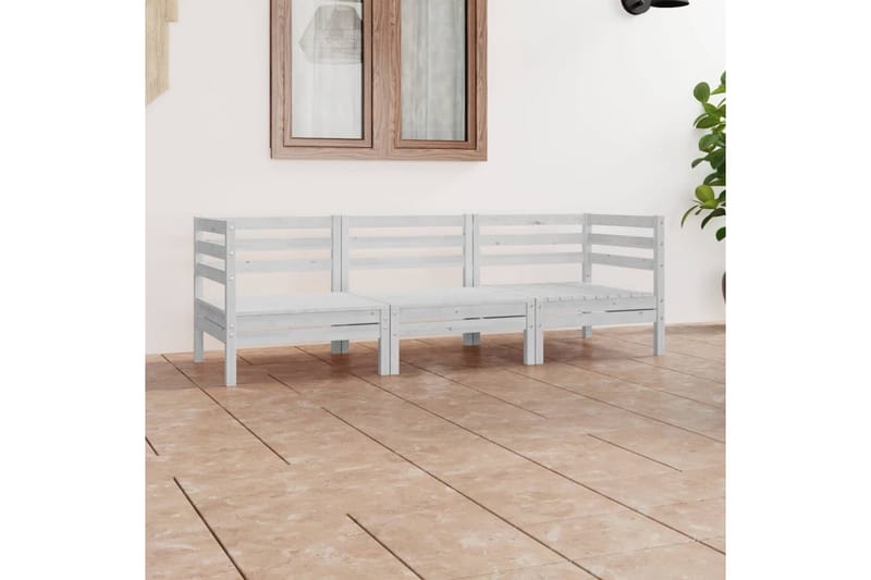 Hagesofagruppe 3 deler hvit heltre furu - Hvit - Verandamøbler - Sofagruppe utendørs - Loungesett