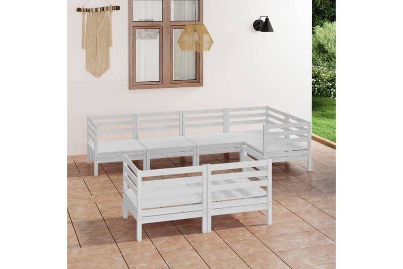 Hagesofagruppe 7 deler hvit heltre furu - Hvit - Verandamøbler - Sofagruppe utendørs - Loungesett