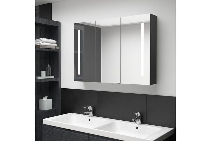LED-speilskap til bad 89x14x62 cm skinnende svart - Baderom - Baderomsmøbler - Speilskap