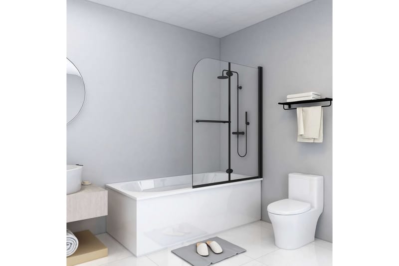 Leddet dusjdør med 2 paneler ESG 95x140 cm svart - Baderom - Baderomstilbehør - Håndklehenger