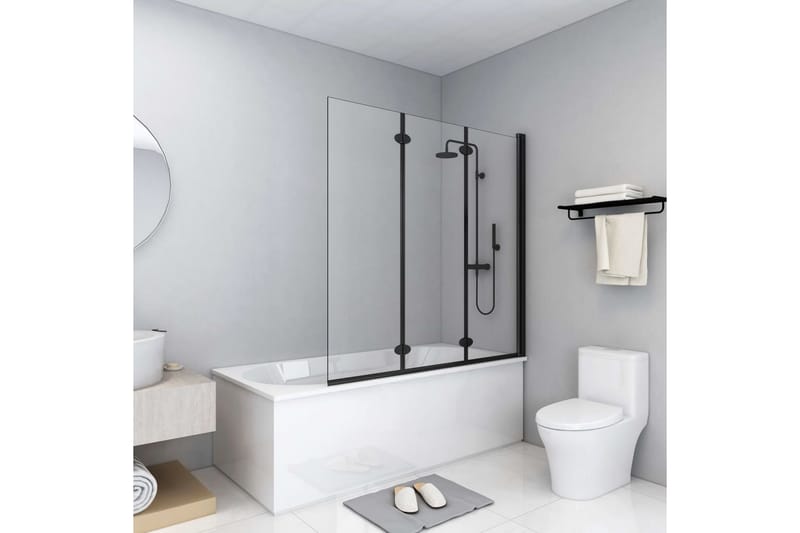 Leddet dusjdør med 3 paneler ESG 130x138 cm svart - Baderom - Dusjer - Dusjvegger
