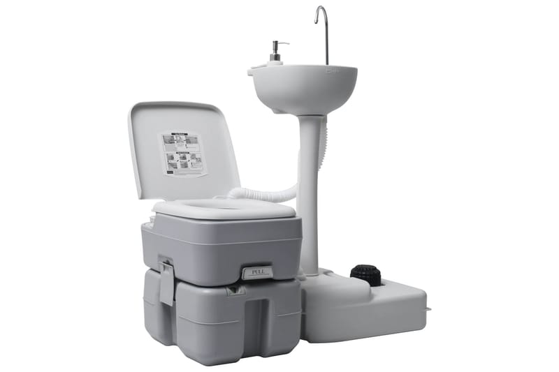 Bærbart campingsett toalett & håndvask grå - Baderom - Toaletter - Sparetoalett