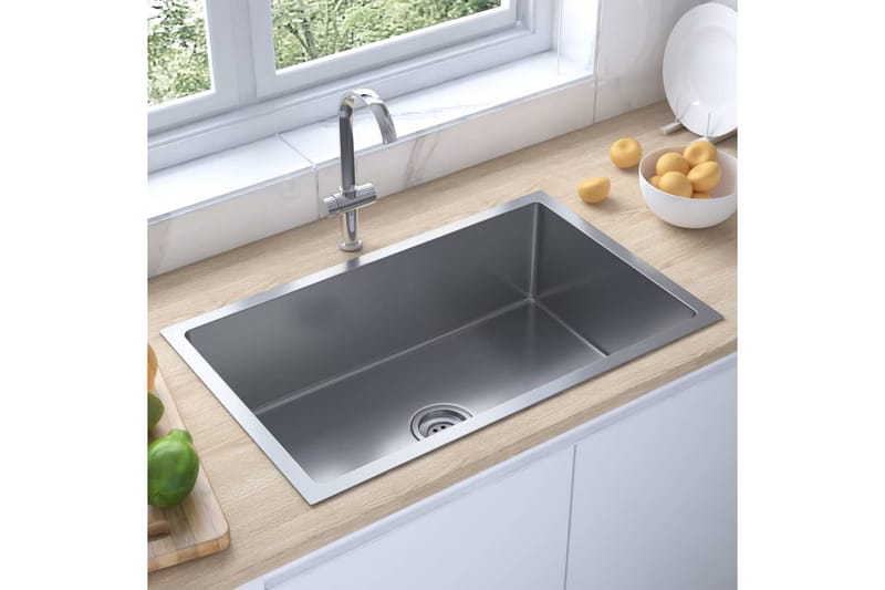 Håndlaget kjøkkenvask med sil rustfritt stål - Silver - Baderom - Servant og håndvask - Enkel vask