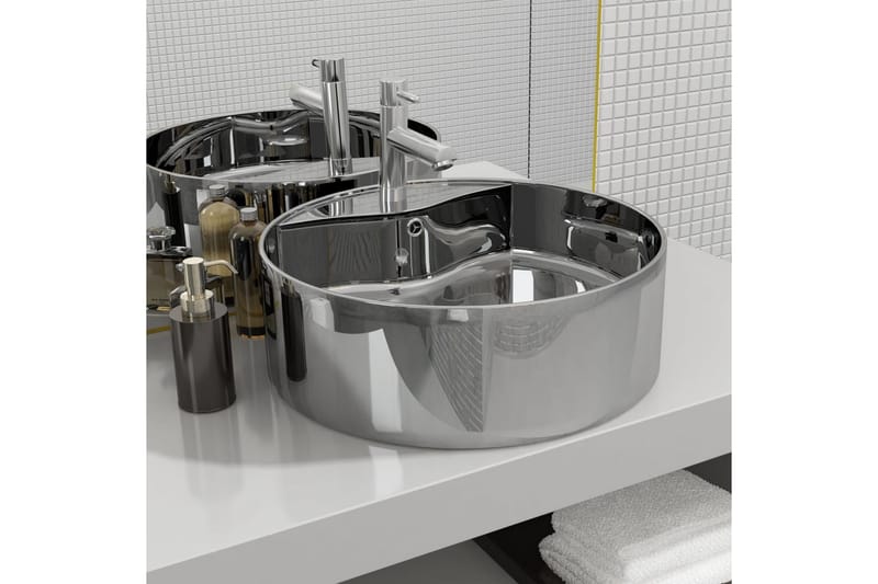 Vask med overløpsfunksjon 46,5x15,5 cm keramikk sølv - Baderom - Servant og håndvask - Enkel vask
