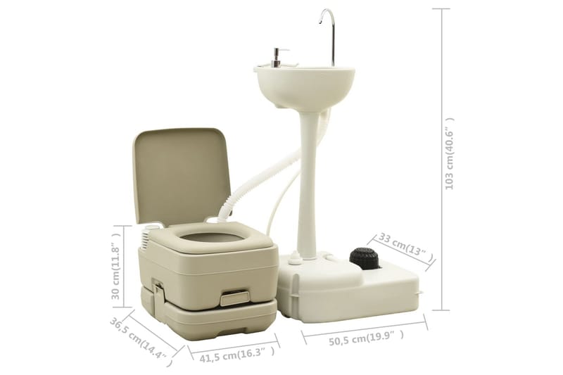 Bærbart campingsett toalett 10+10L og håndvask 20L grå - Grå - Baderom - Toaletter - Sparetoalett