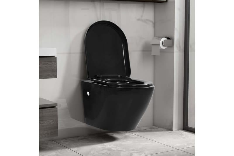 Veggmontert toalett kantløst keramikk svart - Baderom - Baderomsmøbler - Komplette møbelpakker