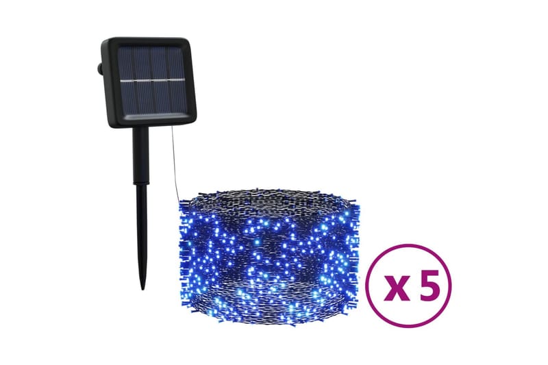 Soldrevne lysslynger 5stk 5x200 LED blå innendørs utendørs - Blå - Belysning - Julebelysning - Øvrig julebelysning