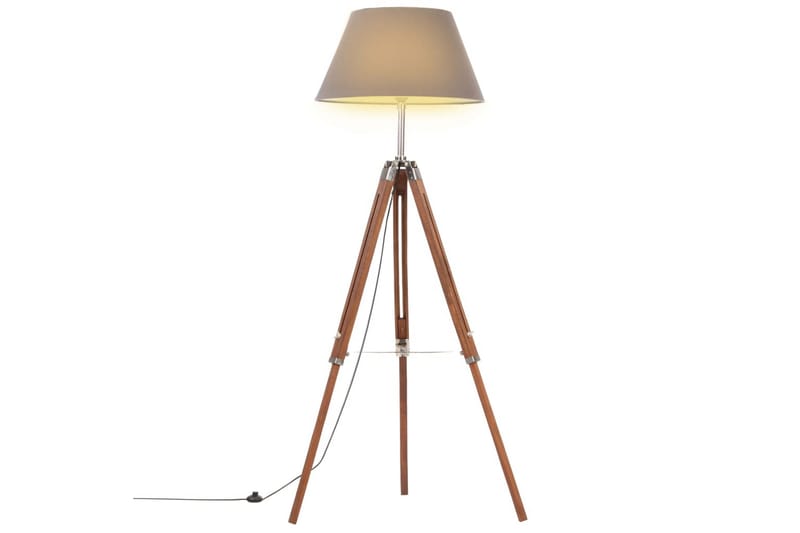 Gulvlampe med stativ honningbrun og grå heltre teak 141 cm - Brun - Belysning - Innendørsbelysning & Lamper - Gulvlampe