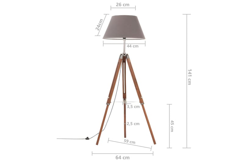 Gulvlampe med stativ honningbrun og grå heltre teak 141 cm - Brun - Belysning - Innendørsbelysning & Lamper - Gulvlampe