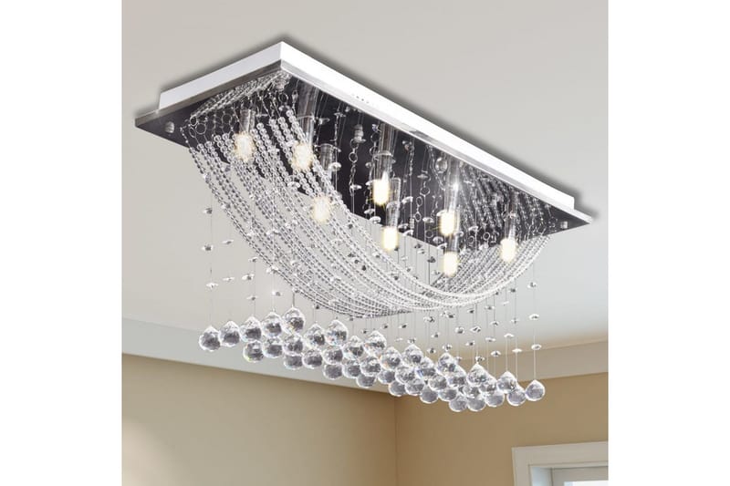 Hvit taklampe med glitrende glasskrystalperler 8 x G9 29 cm - Møbler - Senger - Sengeramme & sengestamme