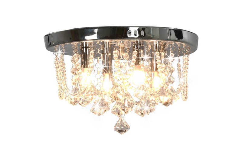 Taklampe med krystallperler sølv rund 4 x G9 lyspӕrer - Silver - Møbler - Bord - Sofabord