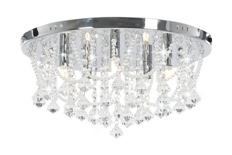 Taklampe med krystallperler sølv rund 4 x G9 lyspӕrer - Silver - Belysning - Innendørsbelysning & Lamper - Taklampe - Krystallkrone & takkrone
