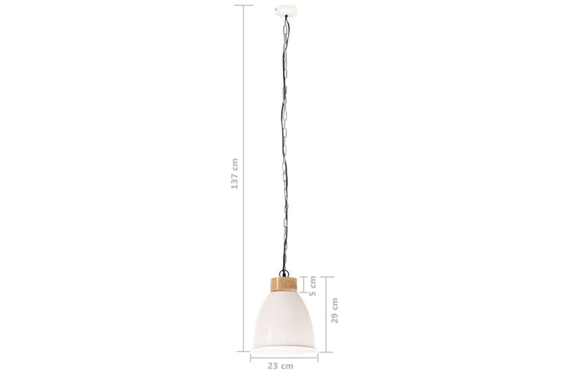 Industriell hengelampe hvit jern og heltre 23 cm E27 - Hvit - Belysning - Innendørsbelysning & Lamper - Taklampe - Pendellamper & Hengelamper