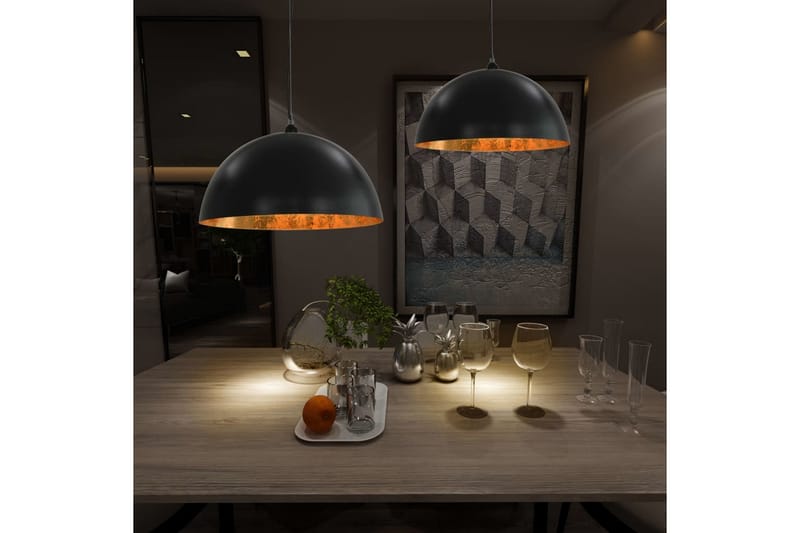 Taklamper 2 stk svart og gull halvkuleformet 50 cm E27 - Svart - Belysning - Innendørsbelysning & Lamper - Kjøkkenlampe - Taklampe kjøkken