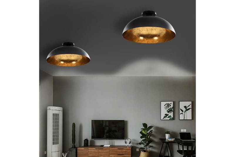 Taklamper 2 stk svart og gull halvkuleformet E27 - Svart - Belysning - Innendørsbelysning & Lamper - Kjøkkenlampe - Taklampe kjøkken