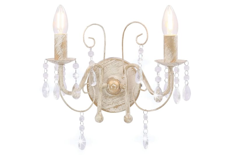 Vegglampe med perler antikk hvit 2 x E14 lyspӕrer - Hvit - Belysning - Innendørsbelysning & Lamper - Vegglampe