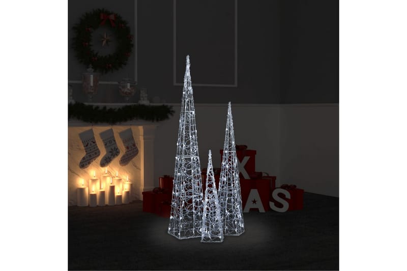 Dekorativt LED lyskjeglesett i akryl kald hvit 60/90/120cm - Belysning - Julebelysning - Øvrig julebelysning
