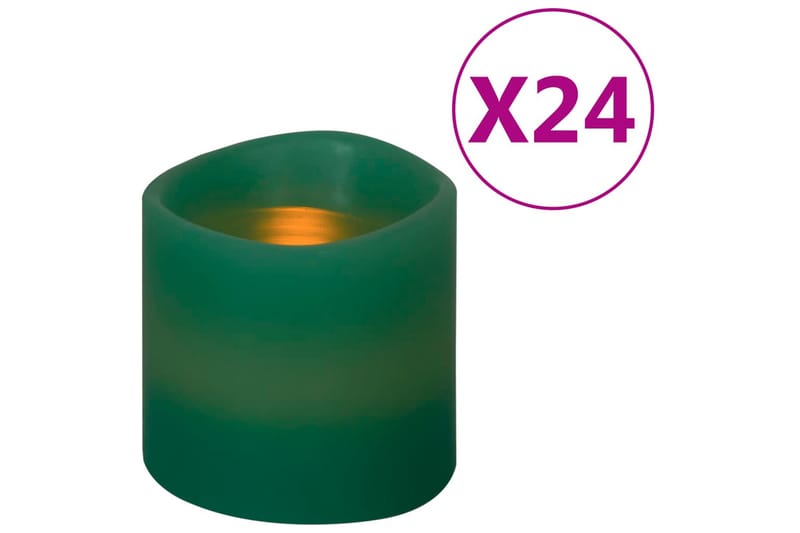 Flammefrie LED-stearinlys 24 stk med fjernkontroll varmhvit - grønn - Belysning - Julebelysning - Øvrig julebelysning