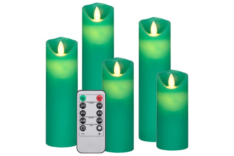 LED-stearynlyssett 5 stk med fjernkontroll varmhvit - grønn - Belysning - Julebelysning utendørs - Øvrig julebelysning