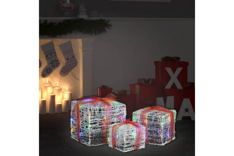 Dekorative julegaveesker 3 stk akryl flerfarget - Rød - Belysning - Julebelysning - Julelys ute
