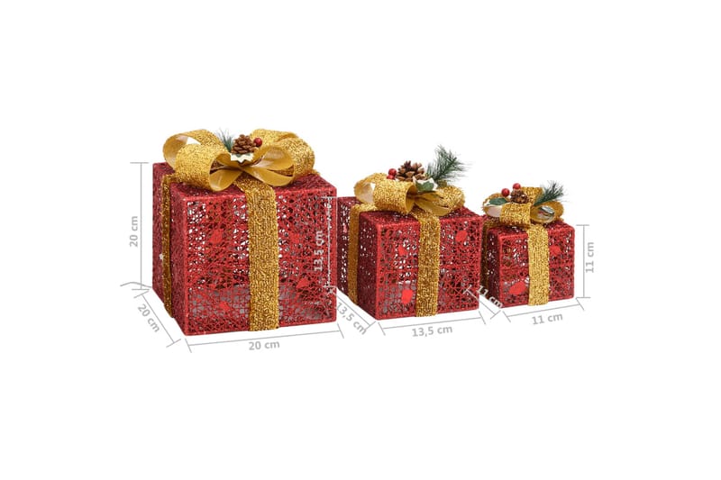 Dekorative julegaveesker 3 stk rød utendørs innendørs - Rød - Belysning - Julebelysning - Julelys ute