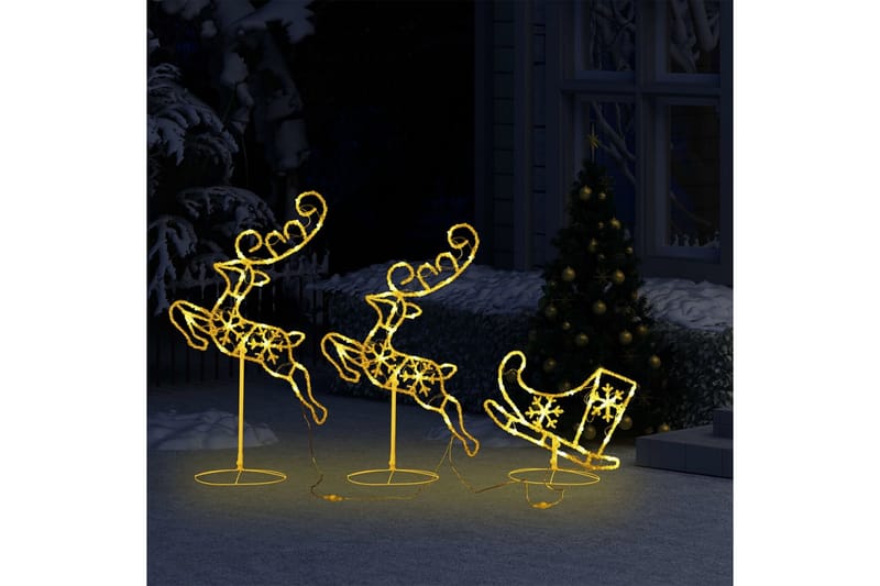 Julereinsdyr og slede i akryl 260x21x87 cm varm hvit - Hvit - Belysning - Julebelysning utendørs - Julebelysning utendørs