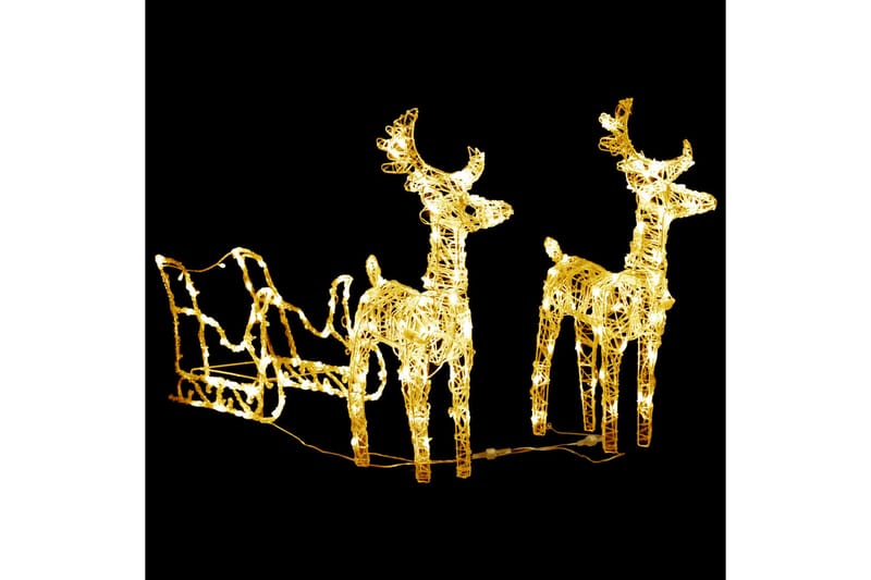 Reinsdyr og slede julepynt 160 lysdioder 130 cm akryl - Hvit - Belysning - Julebelysning - Julelys ute