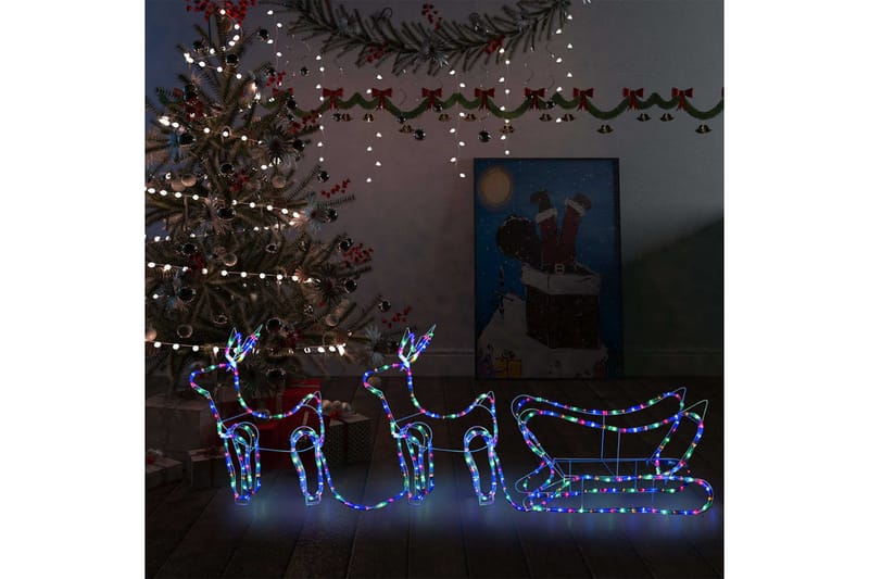 Reinsdyr og slede julepynt utendørs 576 lysdioder - Flerfarget - Belysning - Julebelysning utendørs - Julebelysning utendørs