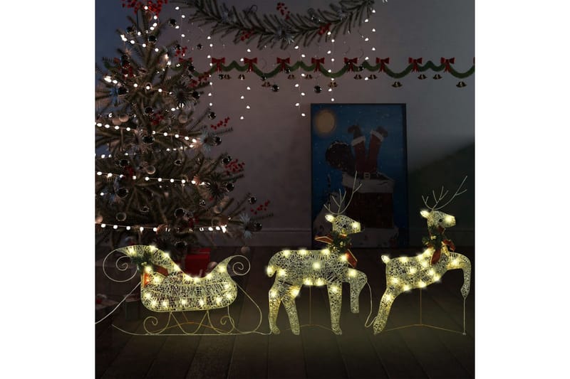Reinsdyr & slede julepynt 60 lysdioder utendørs gull - Belysning - Julebelysning - Julelys ute