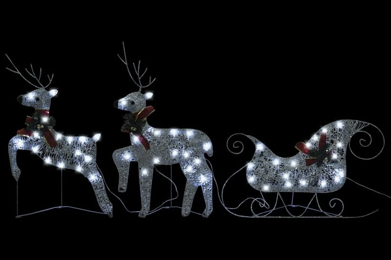 Reinsdyr & slede julepynt 60 lysdioder utendørs sølv - Belysning - Julebelysning utendørs - Julebelysning utendørs