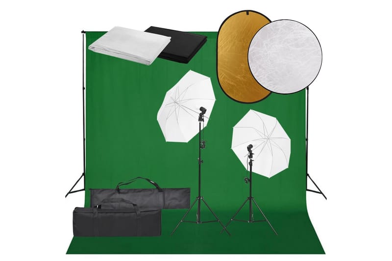 Fotostudiosett med lyssett, bakgrunn og reflektor - Svart - Belysning - Lyspærer & lyskilder - Arbeidsbelysning - Fotobelysning & studiobelysning