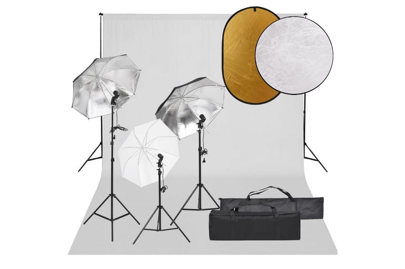 Fotostudiosett med lyssett, bakgrunn og reflektor - Svart - Belysning - Lyspærer & lyskilder - Arbeidsbelysning - Fotobelysning & studiobelysning