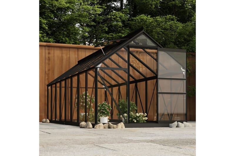 Drivhus i glass antrasitt 155x395,5x191 cm aluminium - Antrasittgrå - Hagemøbler - Solbeskyttelse - Paviljonger - Komplett paviljong