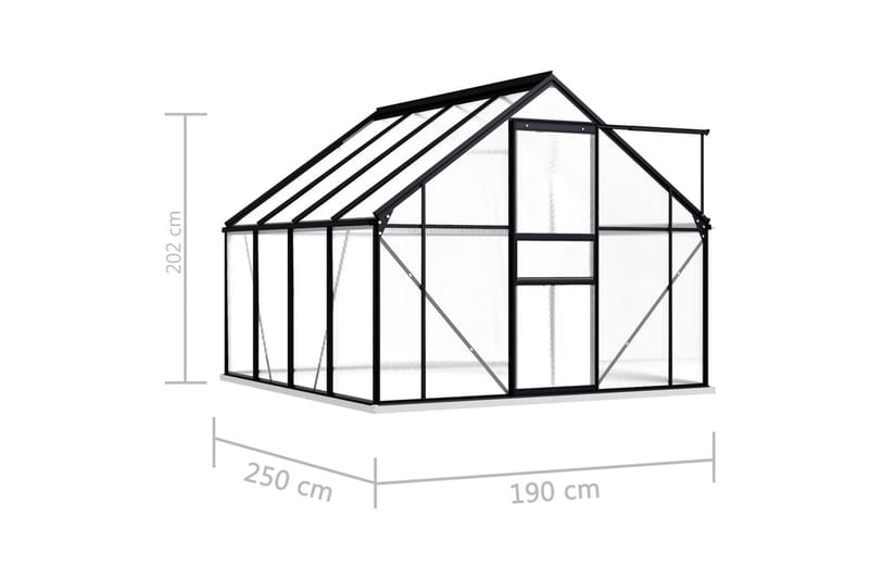 Drivhus med bunnramme forsterket aluminium 4,75 m² - Grå - Hage - Dyrking & hagearbeid - Drivhus