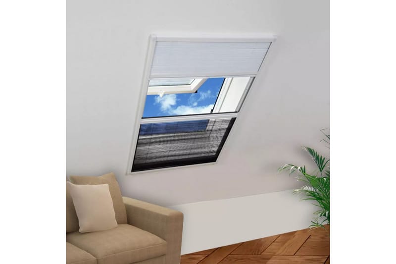 Plissert insektskjerm vindu aluminium 60x80cm med solskjerm - Hvit/Svart - Hage - Hagedekorasjon & utemiljø - Myggnett