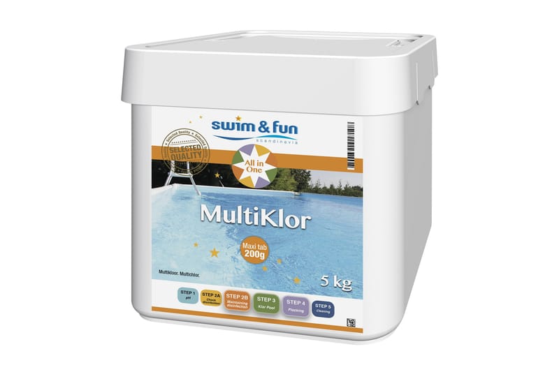 Swim & Fun Multiklor Maxi Tab 5 kg - Stabilisert Klor - Hage - Utendørsbad - Rengjøring til basseng - Basseng kjemi & klortabletter