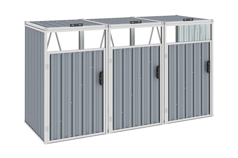 Trippelt søppeldunkskur grå 213x81x121 cm stål - Hage - Uterom & feriehus - Lagringshus & boder - Søppelskur