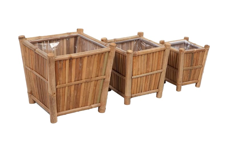 Høybed bambus 3 stk med nylonforing - Hagemøbler - Øvrig utendørs - Tilbehør utendørs - Hagekrukker