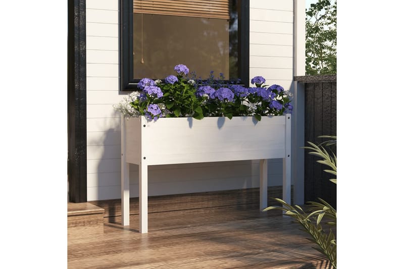 Plantekasse hvit 110x31x70 cm heltre furu - Hvit - Hagemøbler - Øvrig utendørs - Tilbehør utendørs - Hagekrukker