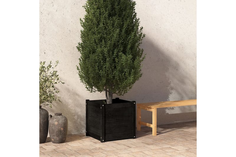 Plantekasse svart 50x50x50 cm heltre furu - Svart - Hagemøbler - Øvrig utendørs - Tilbehør utendørs - Hagekrukker
