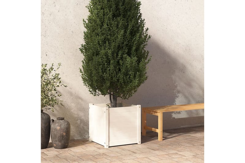 Planterkasse hvit 50x50x50 cm heltre furu - Hvit - Hagemøbler - Øvrig utendørs - Tilbehør utendørs - Hagekrukker