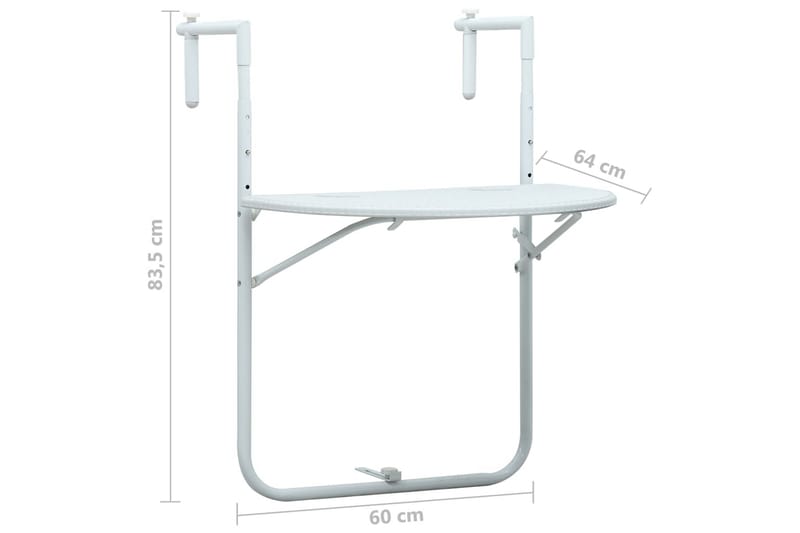 Hengende balkongbord hvit 60x64x83,5cm plast rottingutseende - Hagemøbler - Balkong - Balkongmøbler - Balkongbord