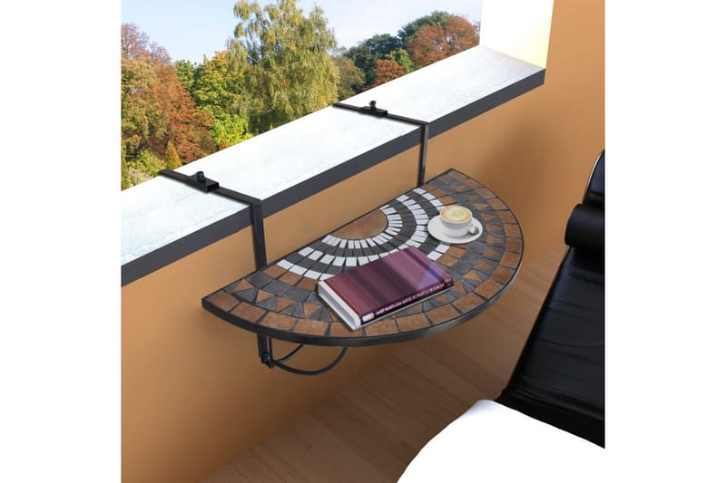 Hengende balkongbord terrakotta og hvit mosaikk - Hvit - Hagemøbler - Balkong - Balkongmøbler - Balkongbord