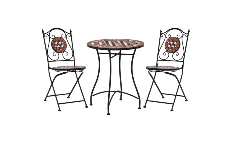 Mosaikkbistrosett med keramikkfliser 3 deler terrakotta - Hagemøbler - Hagebord - Cafebord