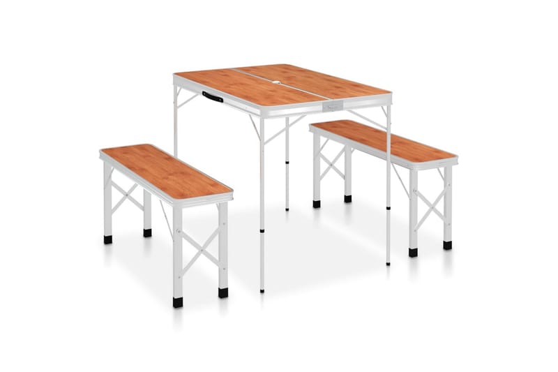 Sammenleggbart campingbord med 2 benker aluminium brun - Brun - Hagemøbler - Hagebord - Campingbord