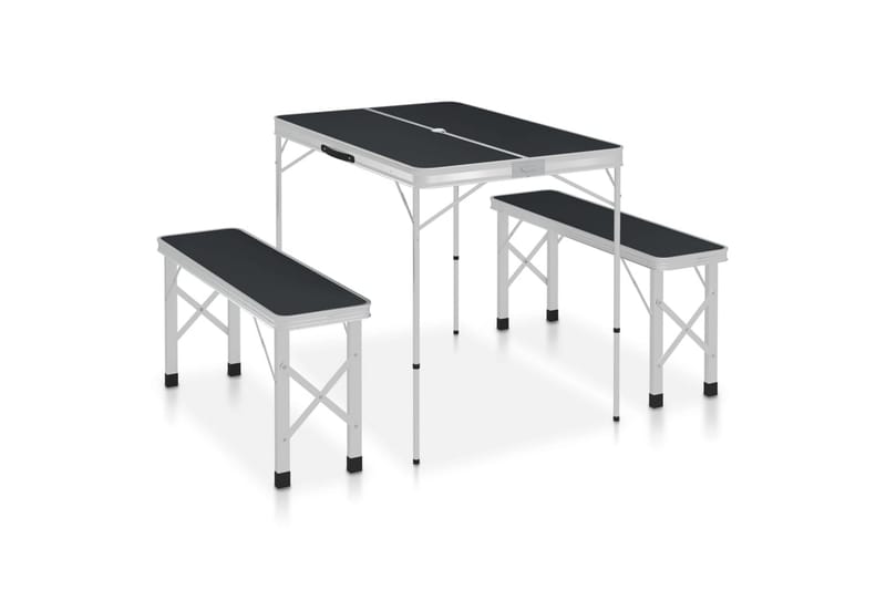 Sammenleggbart campingbord med 2 benker aluminium grå - Grå - Hagemøbler - Hagebord - Campingbord