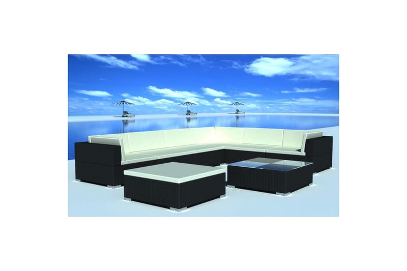 Hagesofagruppe med puter 8 deler polyrotting svart - Hagemøbler - Loungemøbler - Loungegrupper