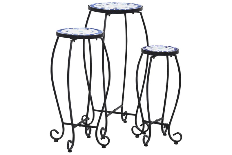 Mosaikkbord 3 stk blå og hvit keramikk - Blå - Hagemøbler - Balkong - Balkongmøbler - Balkongbord