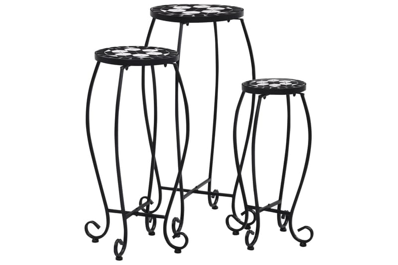 Mosaikkbord 3 stk svart og hvit keramikk - Svart - Hagemøbler - Balkong - Balkongmøbler - Balkongbord